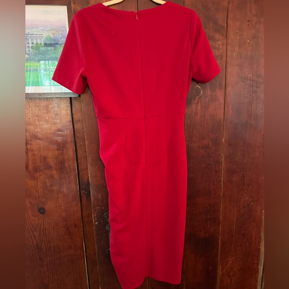 Tahari Asymmetrical Knot Red Sheath Dress - Picture 5 of 10
